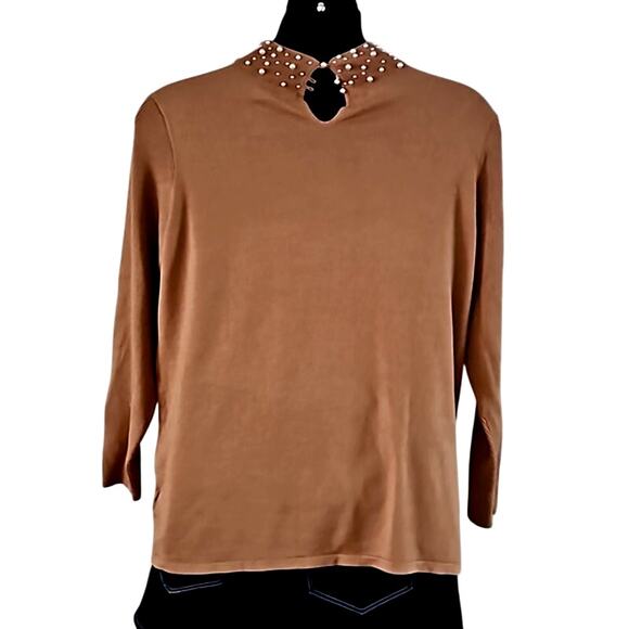 Belle Kim Gravel Faux Pearl Beaded Choker CutOut Sweater Size 3X NWOT - Picture 5 of 7